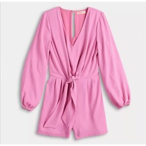 NEW Intempo Tie-Front Romper Long‎ Sleeve V-Neck Casual Party Pink Size M
